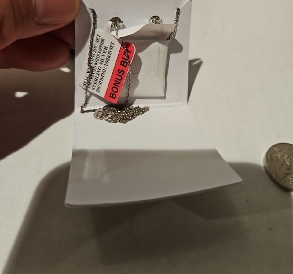 NWT Sterling Silver White Sapphire Set Necklace And Earrings - Picture 3 of 7